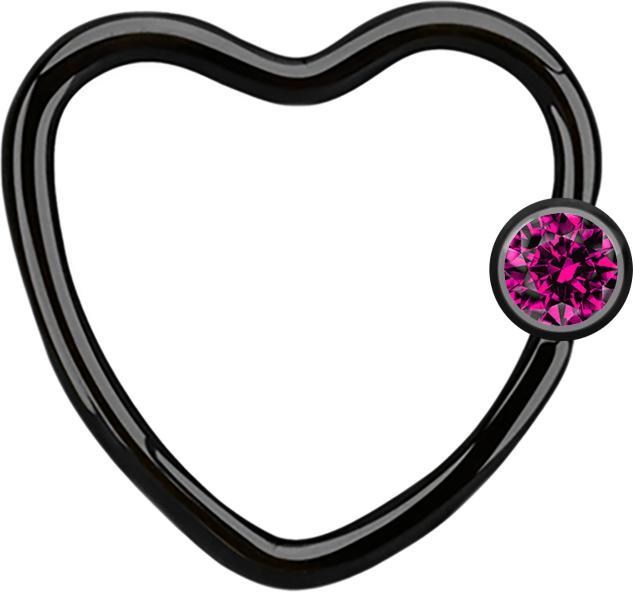Produktbild Star Piercing Micro Ball Closure Ring schwarz Herz mit Kristallkugel fuchsia (Chirurgenstahl 316L, ohne Messing)