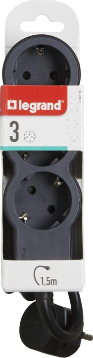 Actual product image Legrand Flat socket strip 3x socket, 1.5 metre cable Black 694550 (3 x, CEE, Multinational, CEE 7/3, 1.50 m)