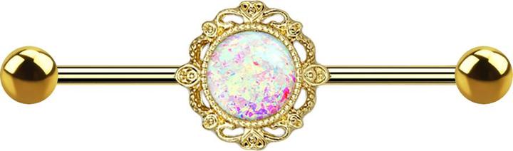 Actual product image Star Piercing Barbell vergoldet filigran mit Opal weiss (Surgical steel 316L, Brass)
