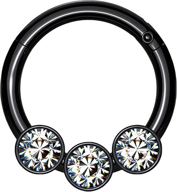 Produktbild Star Piercing Micro Segmentring klappbar schwarz drei Kugeln Kristalle silber (Chirurgenstahl 316L, ohne Messing)