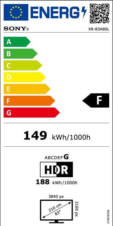 Energy Label Sony XR-83A80L (83", A80L, OLED, UHD, 2023)