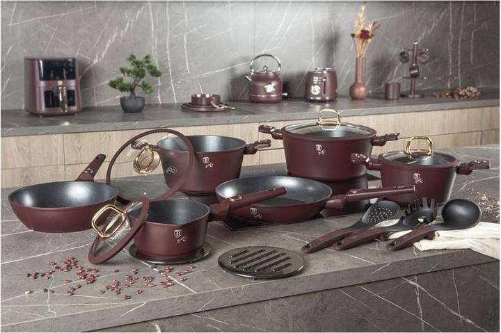Produktbild BerlingerHaus Kochset inkl. Kochbesteck & Untersetzer, 15-teilig, bordeaux (24 cm, Pfannenset + Topfset, Aluminium)