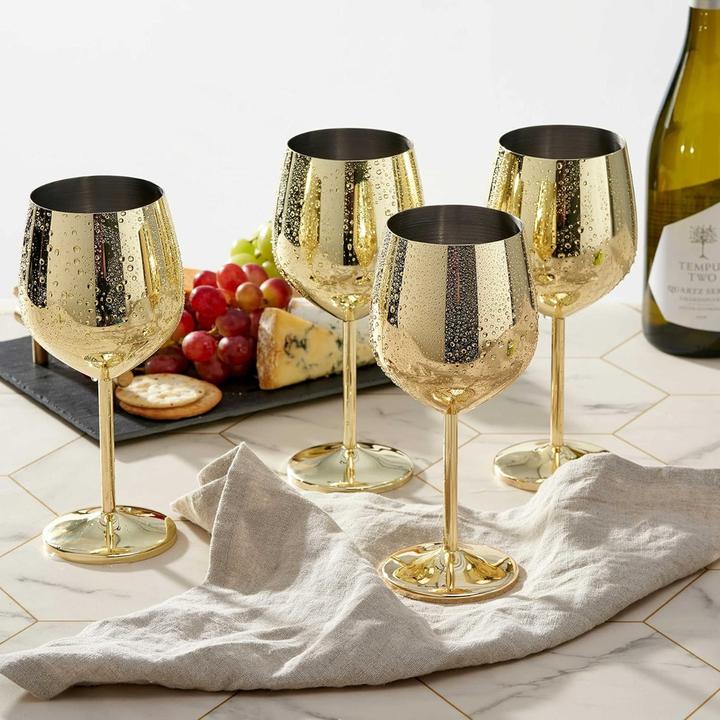 Actual product image Oak & Steel Stainless steel wine glasses gold set of 4 (50 cl, 4 Glasses, Wine glasses set)
