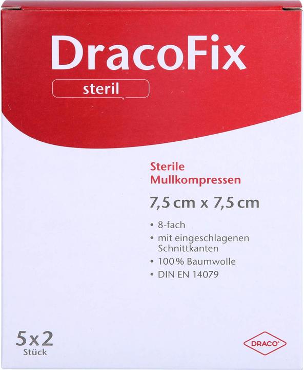 Actual product image Dracco DracoFix gauze compresses sterile 8x 7.5 x 7.5 cm, 10 compresses