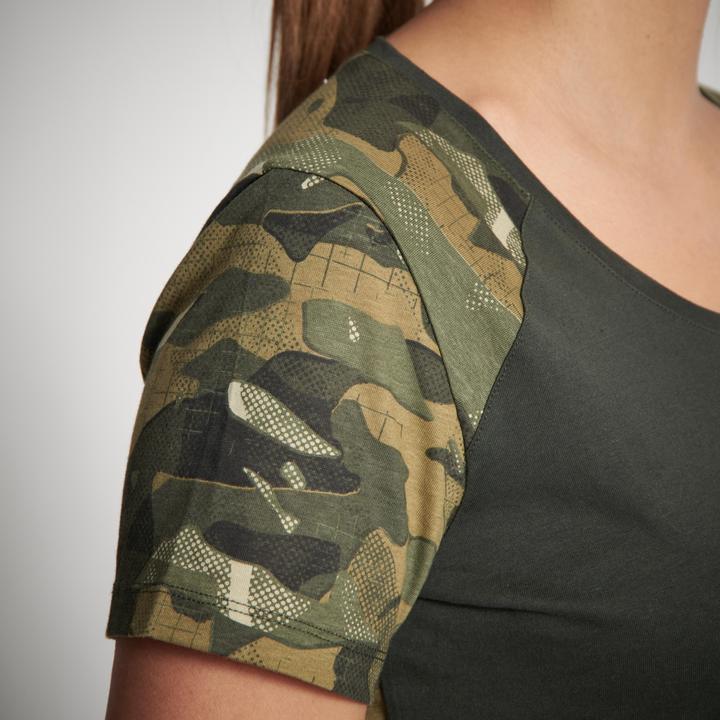 Produktbild Solognac T-Shirt 300 Damen Baumwolle Camouflage grün (XS)