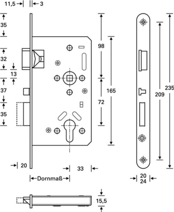 Actual product image SSF Panic mortice lock Series 20 APK Panic function E rounded 24/65/72/9 mm DIN right Stainless steel... (Mortise lock)