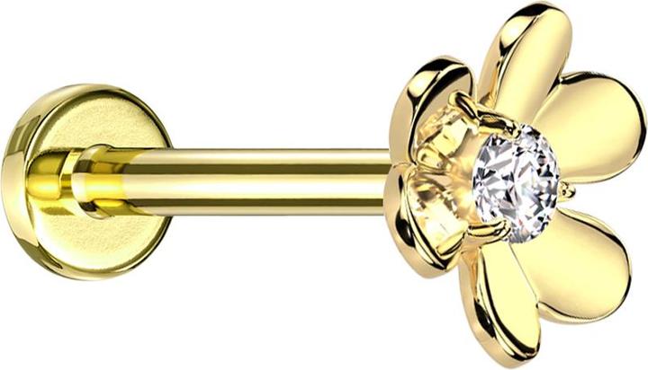 Produktbild Star Piercing Micro Threadless Labret vergoldet Blume vergoldet ein Kristall silber (Messing, Chirurgenstahl 316L)