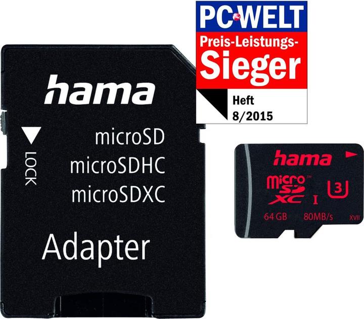 Actual product image Hama microSDXC Class 3 +Adapter/Photo (64 GB, microSDXC, U3, UHS-I)