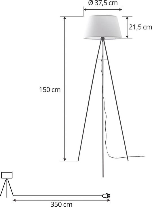 Image du produit Elc Elsika Tripod lampe sur pied, abat-jour en tissu, blanc (E27)