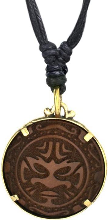 Immagine prodotto Star Piercing Collana nera con ciondolo placcato in oro, maschera a medaglione in legno di Narra (Ottone, Organico)