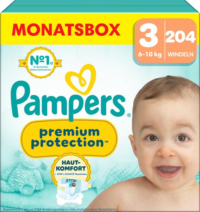 Pampers Premium Protection (Gr. 3, Monatsbox, 204 Stück)