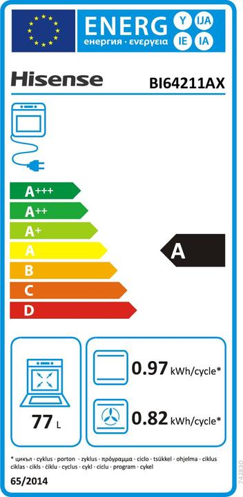 Label énergétique Hisense BI64211AX Four multifonction Even Bake 77