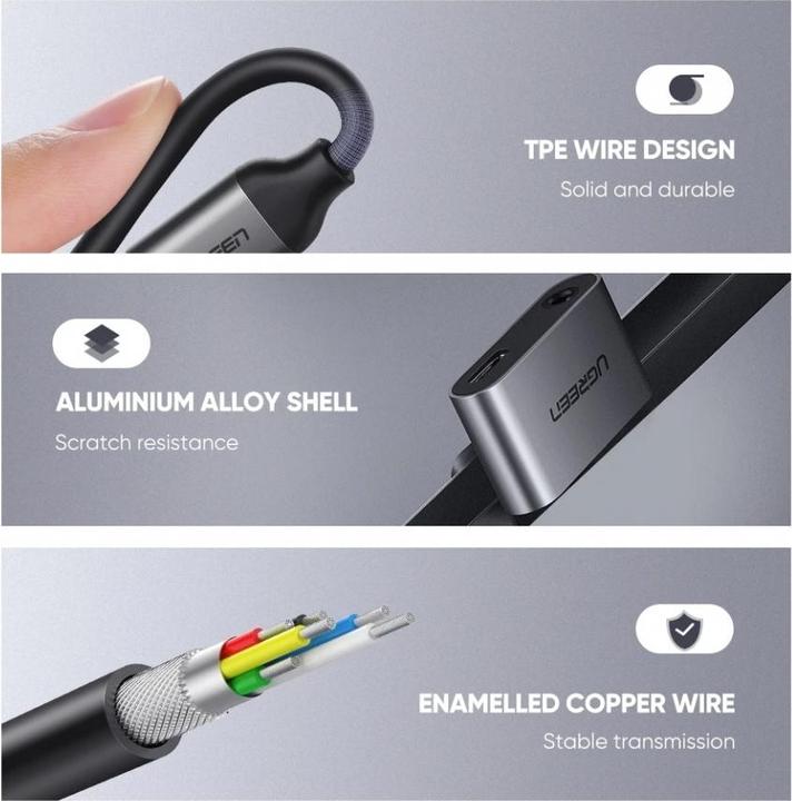 Image du produit Ugreen Adaptateur USB-C vers audio 3.5mm + USB-C femelle (USB Type C, Prise de 3,5 mm, USB Type C)