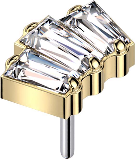 Immagine prodotto Star Piercing Threadless placcato oro tre cristalli Baquette argento (senza ottone, Titanio G23)