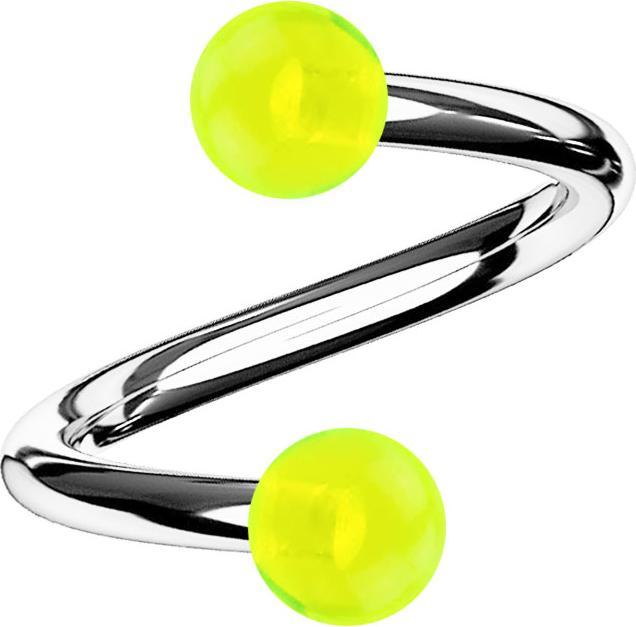 Produktbild Star Piercing Spirale silber mit zwei Kugeln gelb transparent (Acryl, Chirurgenstahl 316L)
