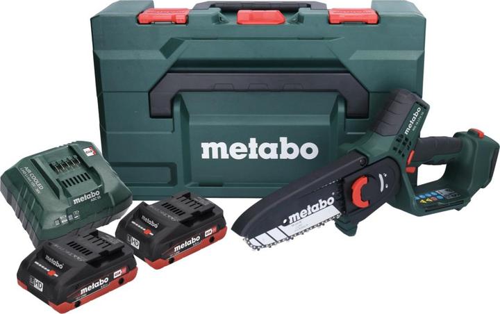 Produktbild Metabo MS 18 LTX 15 Akku Gehölzsäge 18 V 15 cm 5 m/s + 2x Akku 4,0 Ah + Ladegerät + metaBOX (Akku Kettensäge)