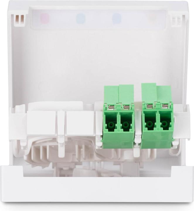 Produktbild Digitus FTTH Gehäuse mit 2x LC (APC) DX Adapter Wand und DIN-Schienenmontage