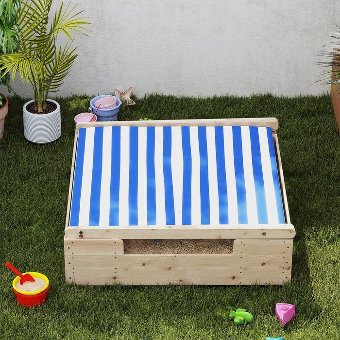 Immagine prodotto Swisshandel24 Sandkasten mit Zeltdach, 120 x 120 cm Sandkiste aus Holz mit Bodenplane Natur
