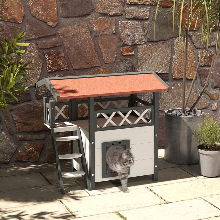 Actual product image PawHut Cat house with stairs and roof (Cat)