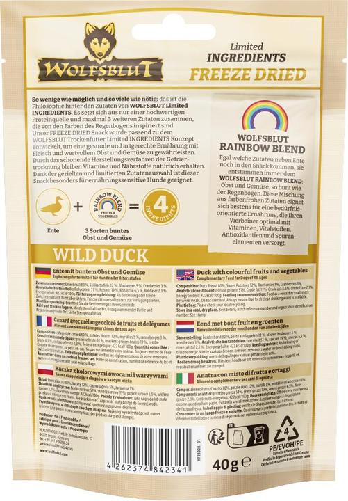 Nährwerte und Zutaten Wolfsblut Leckerli Freeze Dried Wild Duck 40 g (1 Stk., 40 g)