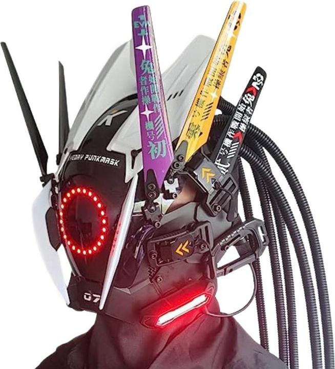 Actual product image Out of the blue Science-Fiction Maske, Samurai-Maske, Punk Maske mit Multicolor LED Lichter und Zubehör