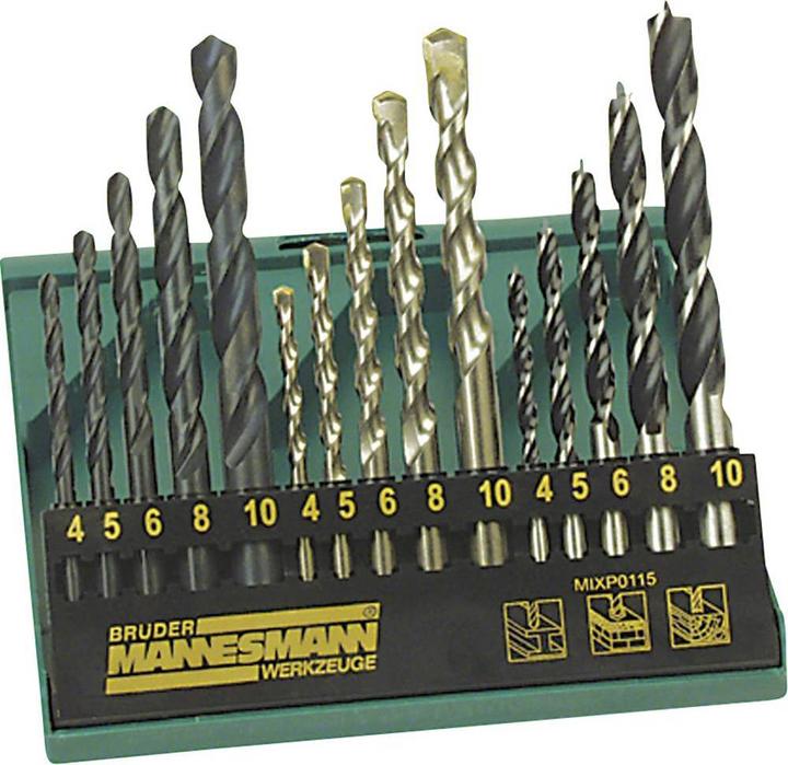 Produktbild Mannesmann 15-tlg. Profi Kombi Bohrersatz (4, 5, 6, 8, 10 mm)
