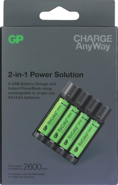 Produktbild GP Batteries CHARGE AnyWay 3in1 Ladegerät & Powerbank (2600 mAh, 12.50 Wh)
