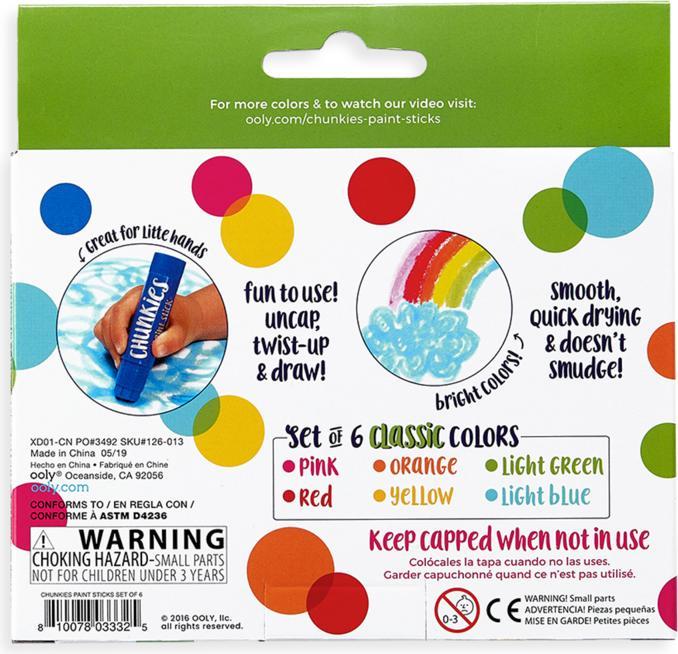 Productafbeelding Kolorowe Baloniki Gekleurde ballonnen Verf met krijtjes Chunkies Paint Sticks 6 stuks (Groen, Blauw, Roze, Geel, Rood, Oranje, 6 x)