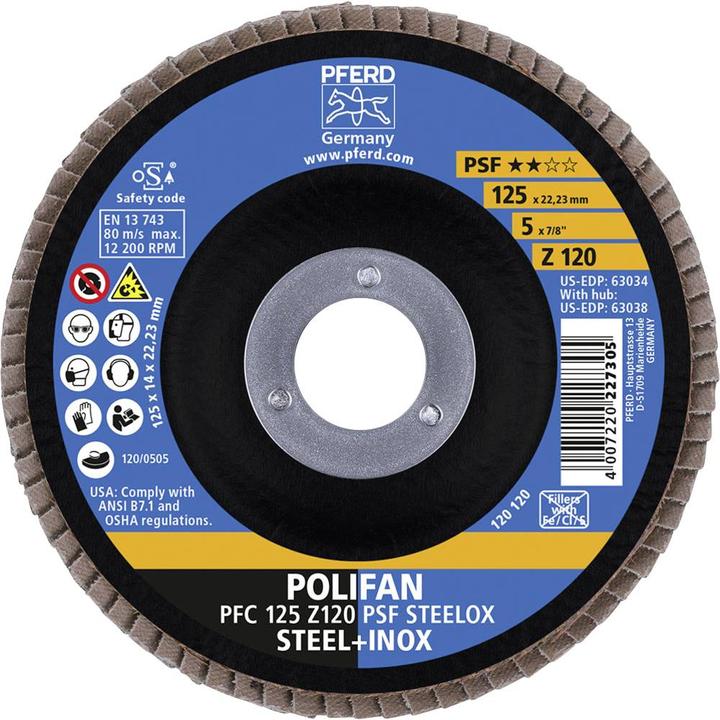 Produktbild Pferd POLIFAN Fächerscheibe sal Linie PSF 125 mm Zirkonkorund Z Korngrösse 120 für /Edelstahl Durchmess (120)