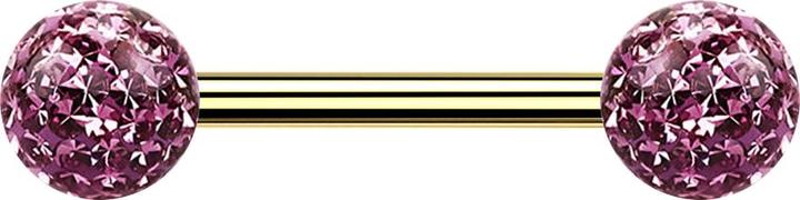 Star Piercing Barbell vergoldet mit zwei Kristallkugeln hellviolett Epoxy Schutzschicht (Titan G23, ohne Messing)