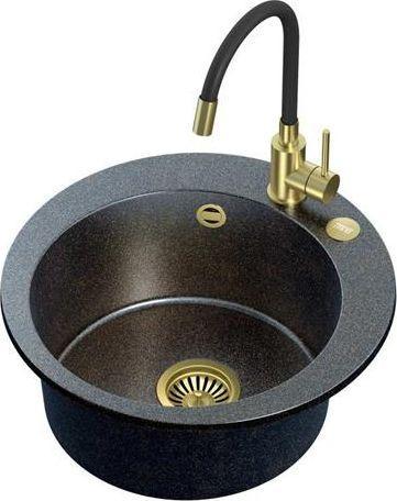 Productafbeelding Steiner ART JAMES 210 (Ø51x20) Steingran Art Gold Black Pearl met handhevel, Maggie PVD kraan en stop (510 mm)