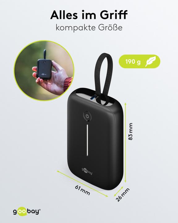 Immagine prodotto Goobay Powerbank 10.000 mAh mit integriertem USB-C-Kabel (10000 mAh, 15 W)