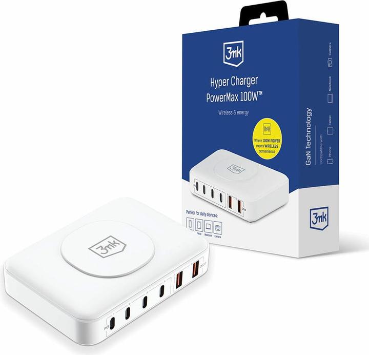 Actual product image 3MK Hyper Charger PowerMax 100W 4xUSB-C + 2xUSB-A stacja ładująca z ład. indukcyjną QC+PD (100 W)