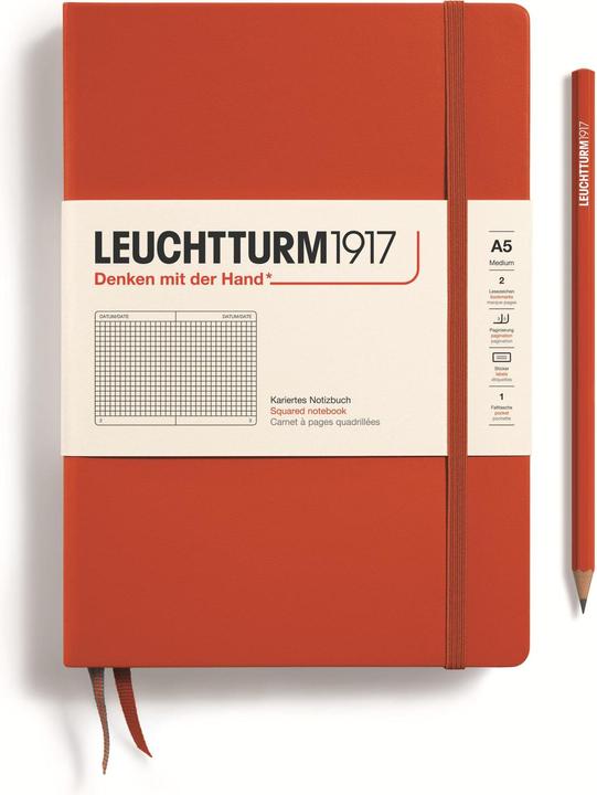 Notizbuch Medium A5, Kariert, Rot, Produkttyp (A5, Kariert, Harter Einband)