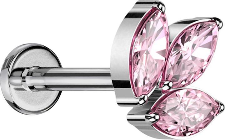 Actual product image Star Piercing Micro labret inner thread silver three oval crystals pink (Titanium G23, without brass)