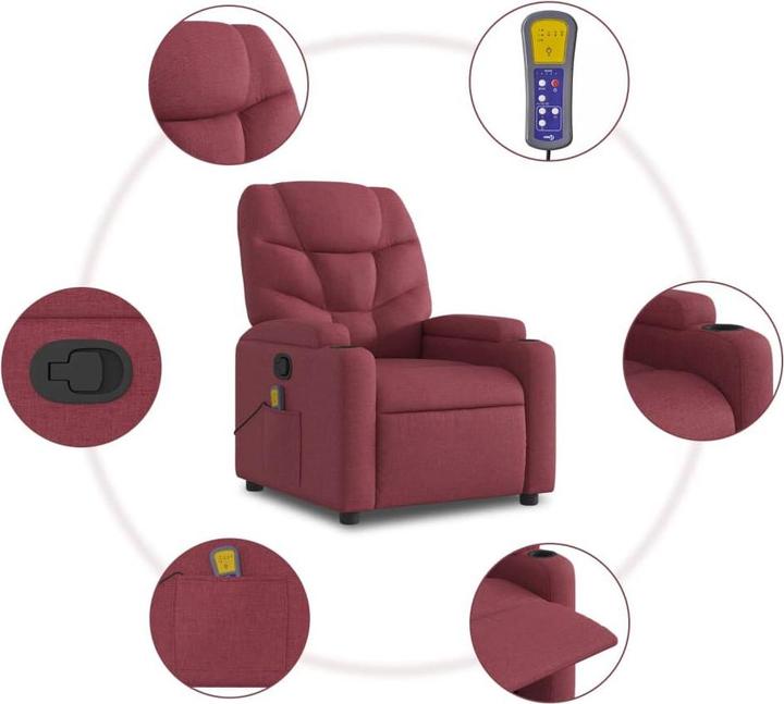 Actual product image VidaXL Massage chair wine red fabric,Colour: Wine red,Material: Fabric