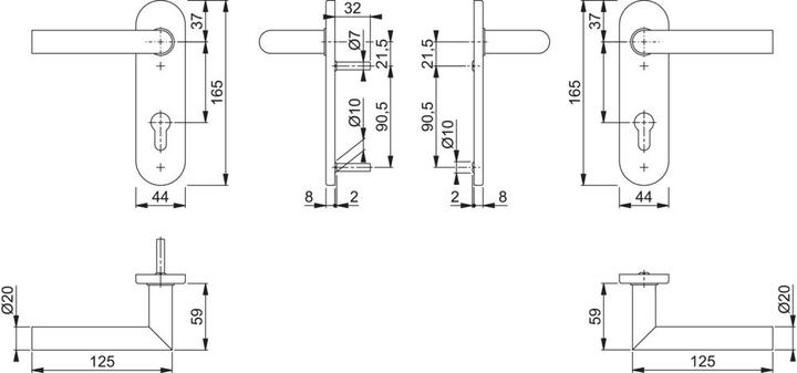 Image du produit Hoppe Garniture courte Amsterdam E1400Z/353K en acier inoxydable F69 PZ arrondie Garniture à béquilles (Poignée de porte)