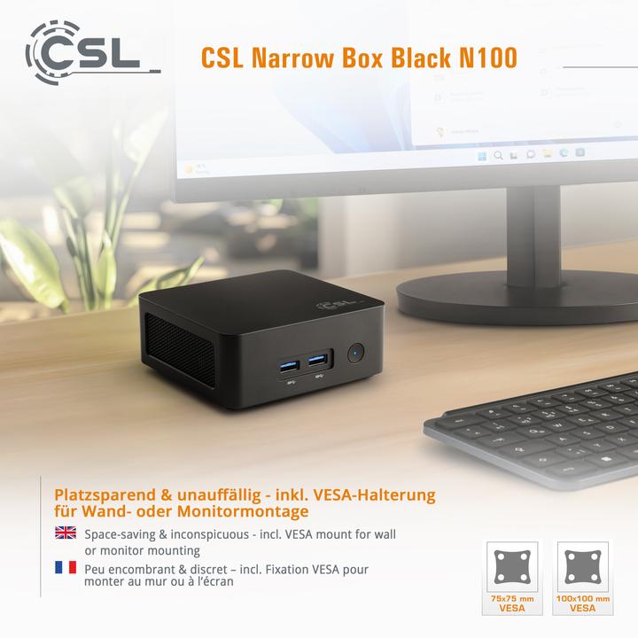 Produktbild CSL Narrow Box Black (Intel N100, 8000 GB, 4000 GB, Intel UHD Graphics)