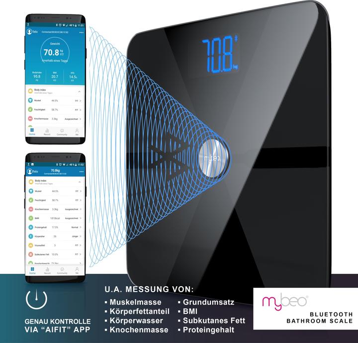 Immagine prodotto Mybeo Bilancia digitale Bluetooth per il grasso corporeo (180 kg)