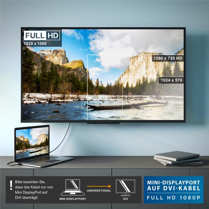 Produktbild CSL Mini DisplayPort zu DVI Video-Kabel, miniDP Monitor Adapter Kabel, für Apple, PC's & Notebooks (2 m, DisplayPort, DVI)