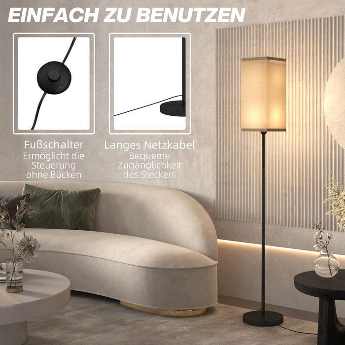 Produktbild Swisshandel24 Moderne Stehlampe mit Kunstleinen-Schirm, Fussschalter, für Wohnzimmer Schwarz (E27)