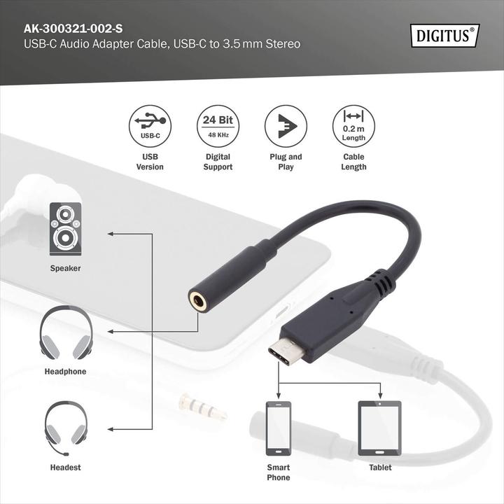Produktbild Digitus USB C – 3.5 mm Buchse Audio Adapter (0.20 m, USB)