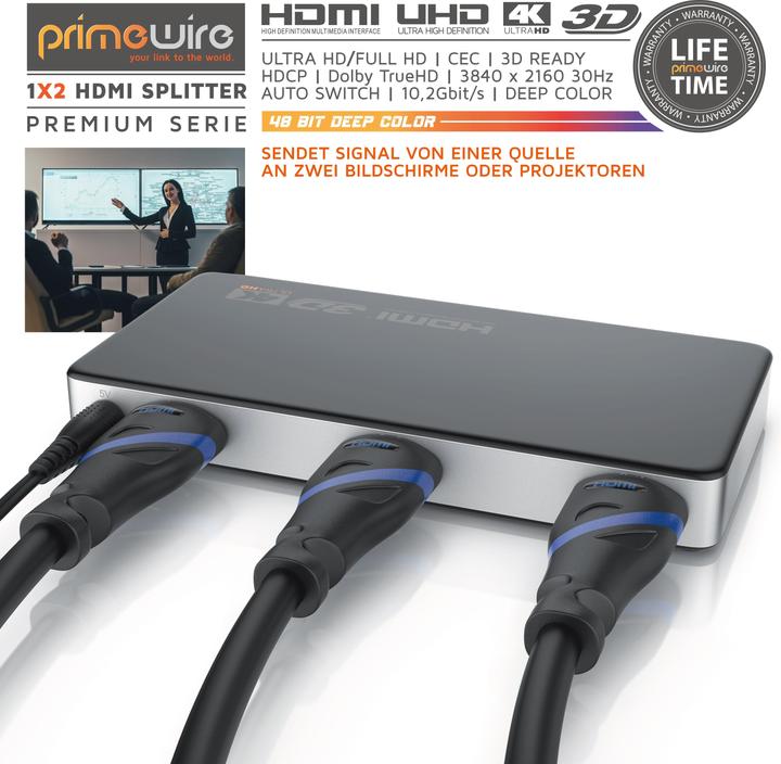 Actual product image Primewire HDMI splitter, switcher, distributor 4K UHD 2160p 4K 30Hz, Full HD, CEC, HDCP, 3D Ready, Deep Colour