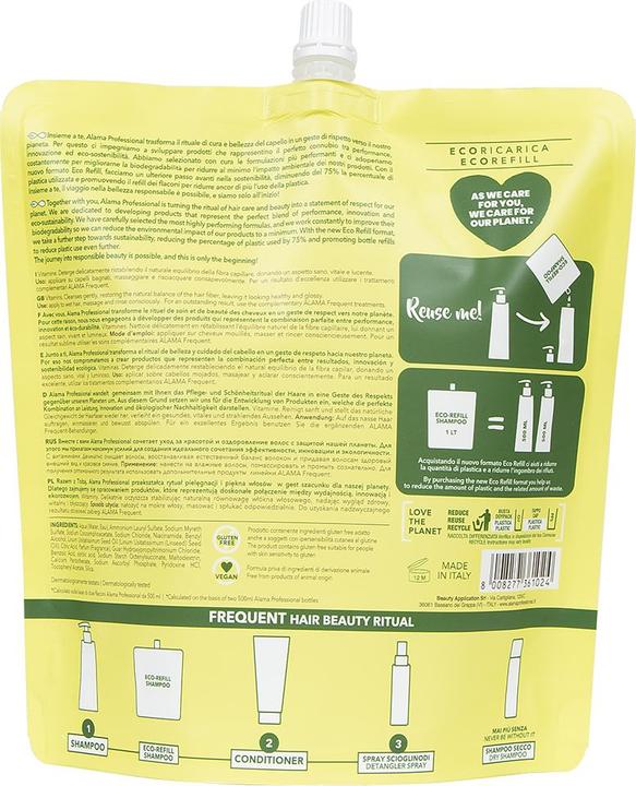 Produktbild Alama Professional ALAMA Frequent Shampoo szampon do włosów refill 1000ml (1000 ml, Flüssiges Shampoo)