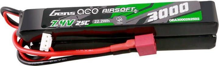 Gens Ace 25C 3000mAh 2S2P 7.4V Saddle Airsoft Gun Lipo Battery with Mini Deans(T) Plug (7.40 V, 3000 mAh)