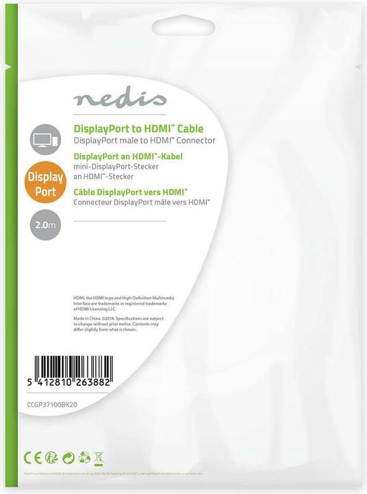 Image du produit Nedis Câble vidéo / audio (2 m, DisplayPort)