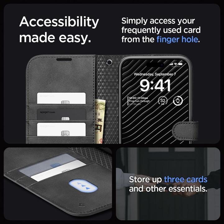 Produktbild Spigen Wallet S Pro Hülle für iPhone 15 Pro – Schwarz (Apple iPhone 15 Pro)
