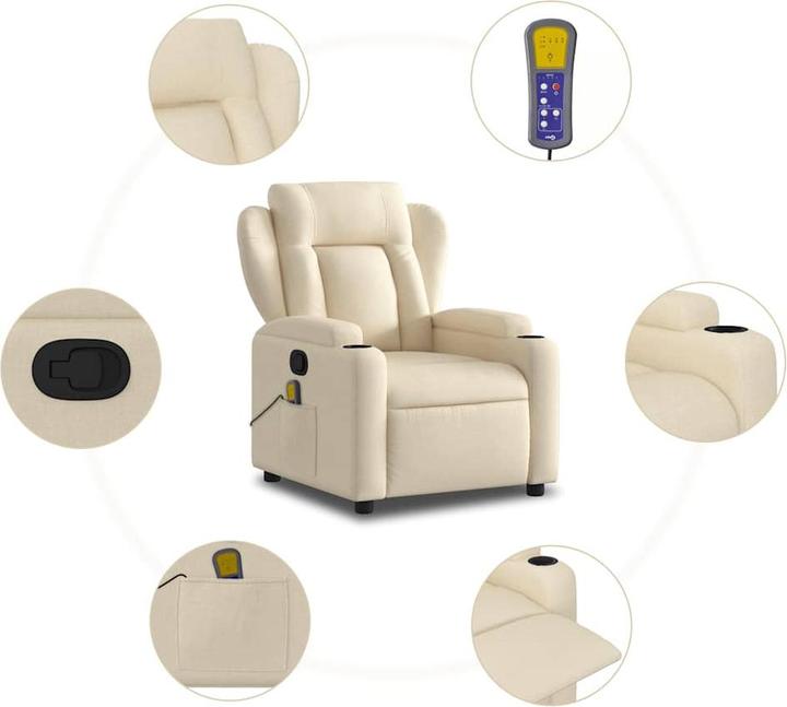Actual product image VidaXL Massage chair cream fabric,Colour: Cream,Material: Fabric (100