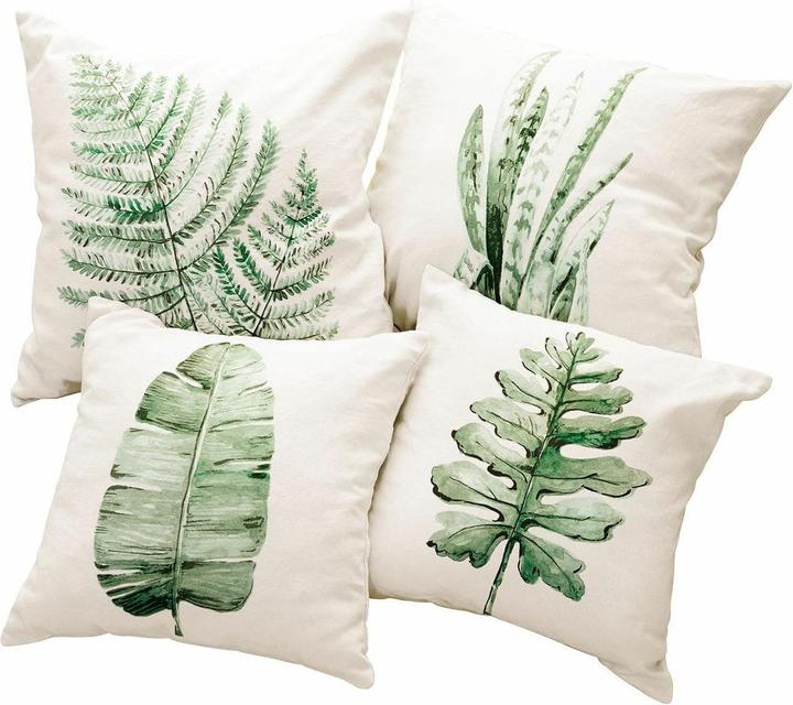 Loberon Kissenhülle 4er Set Marly creme/grün (50 x 50 cm)
