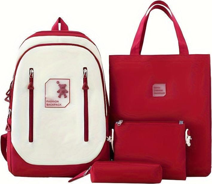 Only-Bags.Store 4-tlg. kontrastfarbiges Taschenset, Rucksack + Umhängetasche + Clutch + Federtasche